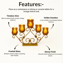 VON CASA 5 Votive T-Light Holder – Golden Vintage Mercury Glass