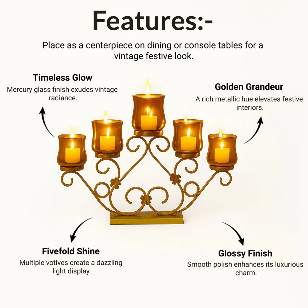 VON CASA 5 Votive T-Light Holder – Golden Vintage Mercury Glass