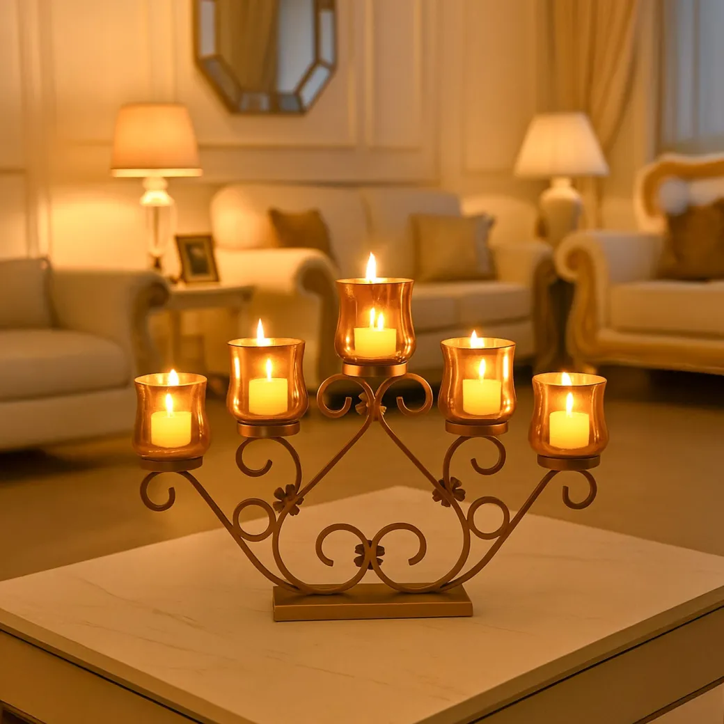 VON CASA 5 Votive T-Light Holder – Golden Vintage Mercury Glass