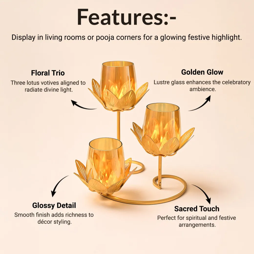 VON CASA 3 Votive T-Light Holder – Triple Lotus Design