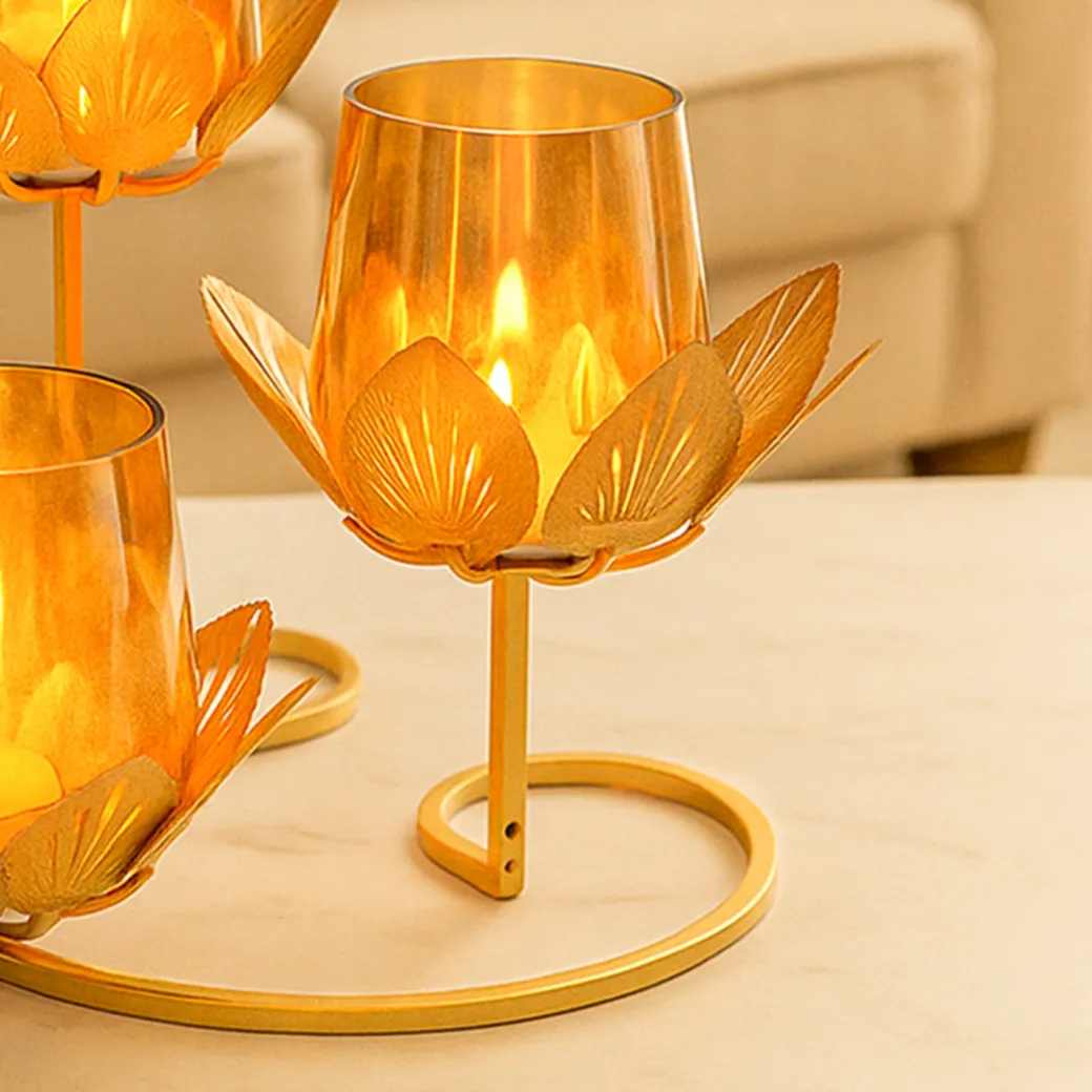 VON CASA 3 Votive T-Light Holder – Triple Lotus Design