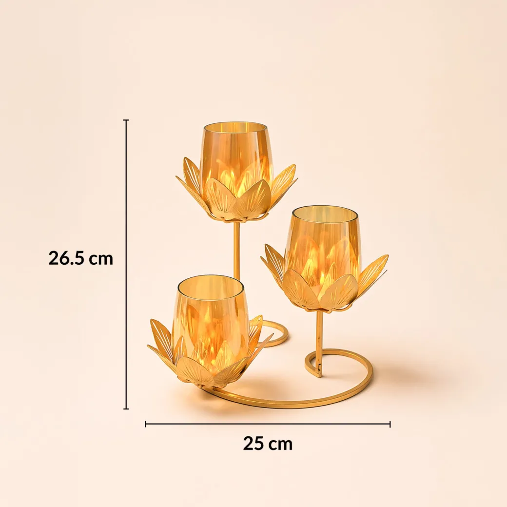 VON CASA 3 Votive T-Light Holder – Triple Lotus Design