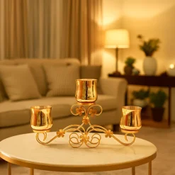 VON CASA 3 Votive T-Light Holder – Golden Mercury Glass Elegance