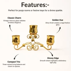 VON CASA 3 Votive T-Light Holder – Golden Mercury Glass Elegance