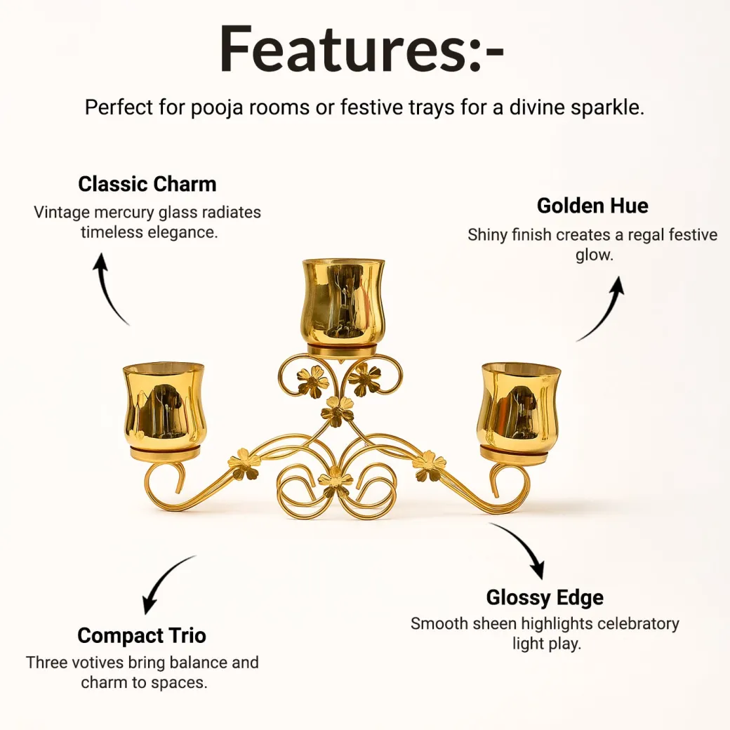 VON CASA 3 Votive T-Light Holder – Golden Mercury Glass Elegance