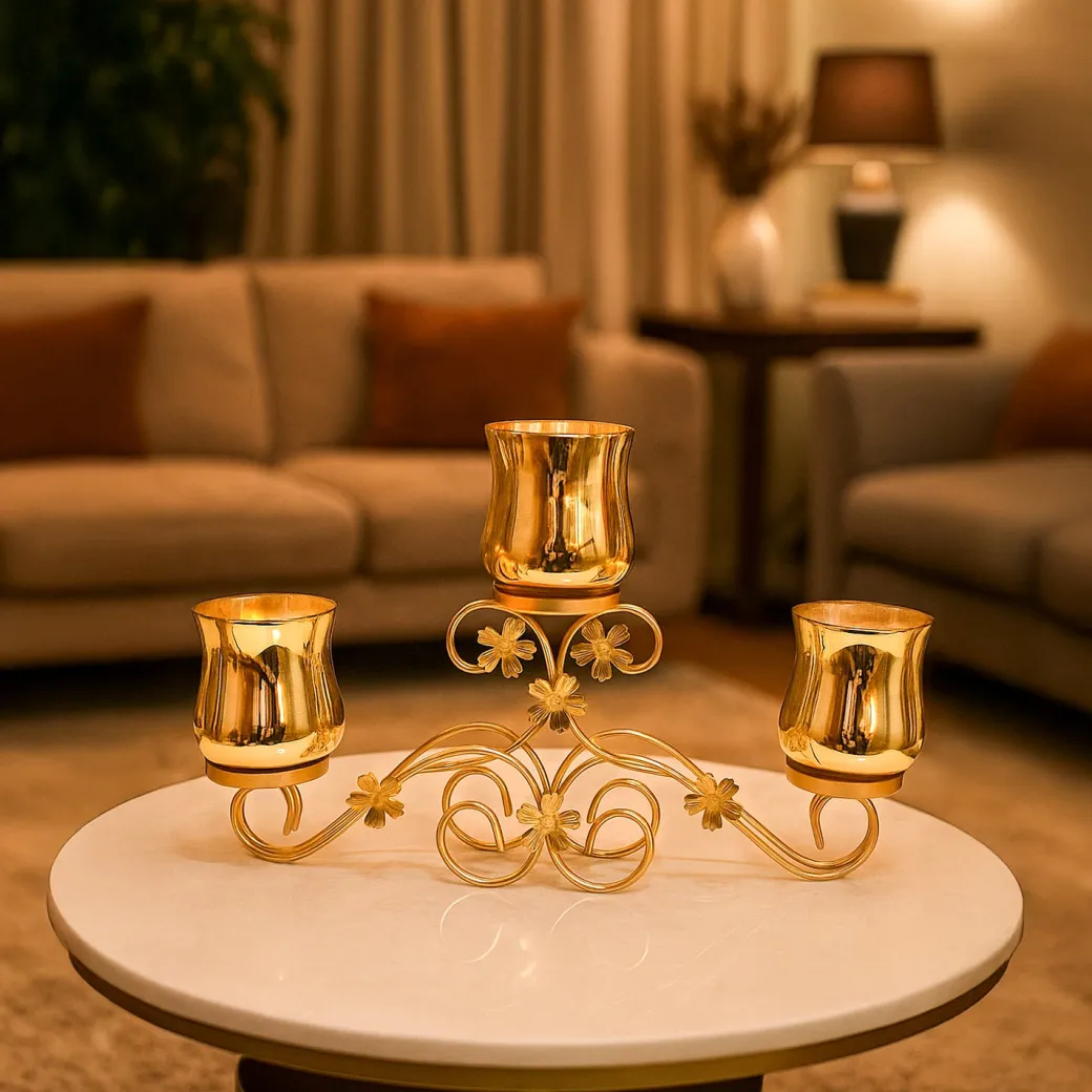 VON CASA 3 Votive T-Light Holder – Golden Mercury Glass Elegance