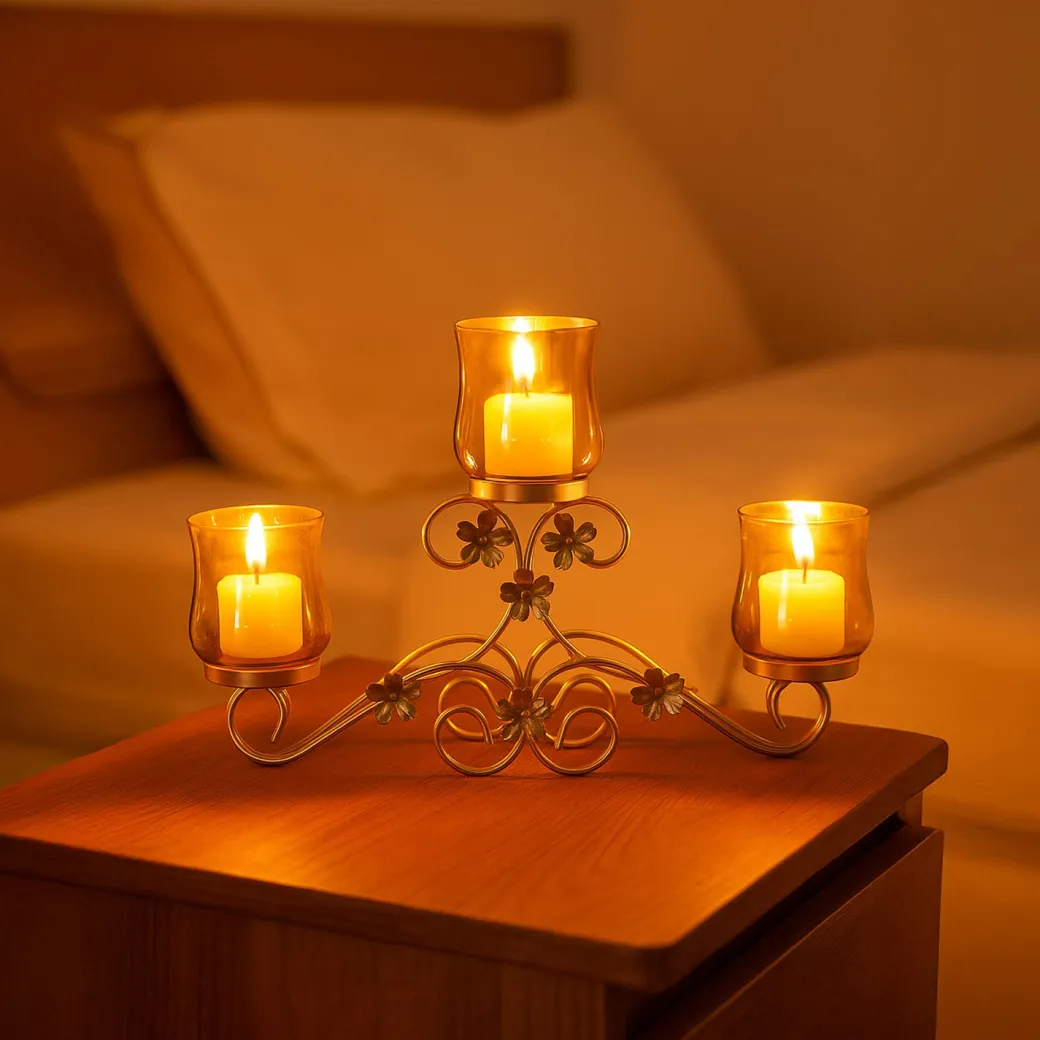 VON CASA 3 Votive T-Light Holder – Golden Mercury Glass Elegance