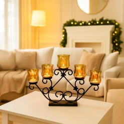 VON CASA 5 Votive T-Light Holder – Black & Golden Luster Glass