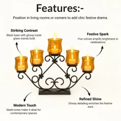 VON CASA 5 Votive T-Light Holder – Black & Golden Luster Glass