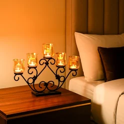 VON CASA 5 Votive T-Light Holder – Black & Golden Luster Glass