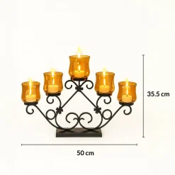 VON CASA 5 Votive T-Light Holder – Black & Golden Luster Glass