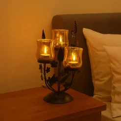VON CASA 3 Votive T-Light Holder – Black & Golden Mercury Glass