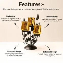 VON CASA 3 Votive T-Light Holder – Black & Golden Mercury Glass