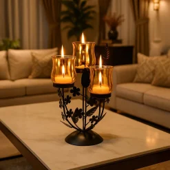 VON CASA 3 Votive T-Light Holder – Black & Golden Mercury Glass