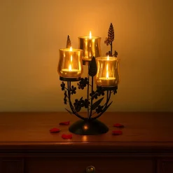 VON CASA 3 Votive T-Light Holder – Black & Golden Mercury Glass