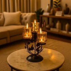 VON CASA 3 Votive T-Light Holder – Black & Golden Mercury Glass