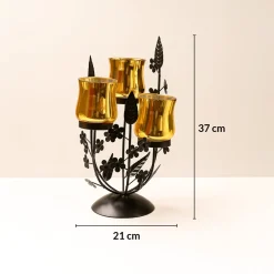 VON CASA 3 Votive T-Light Holder – Black & Golden Mercury Glass