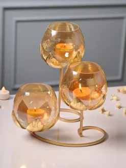 VON CASA Arch 3 Lotus Tealight Candle Holder with Glass Votive