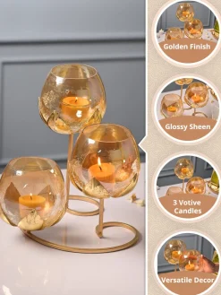VON CASA Arch 3 Lotus Tealight Candle Holder with Glass Votive