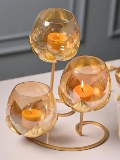 VON CASA Arch 3 Lotus Tealight Candle Holder with Glass Votive