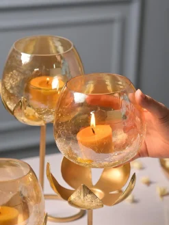 VON CASA Arch 3 Lotus Tealight Candle Holder with Glass Votive