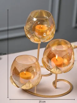 VON CASA Arch 3 Lotus Tealight Candle Holder with Glass Votive
