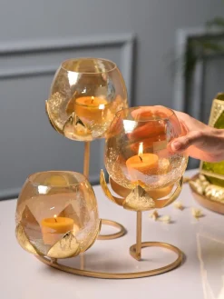 VON CASA Arch 3 Lotus Tealight Candle Holder with Glass Votive