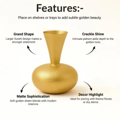 VON CASA Big Golden Surahi Flower Vase – (21 CM)