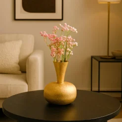 VON CASA Big Golden Surahi Flower Vase – (21 CM)