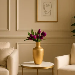 VON CASA Big Golden Surahi Flower Vase – Big (29 CM)