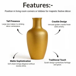 VON CASA Big Golden Surahi Flower Vase – Big (29 CM)