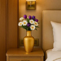 VON CASA Big Golden Surahi Flower Vase – Big (29 CM)