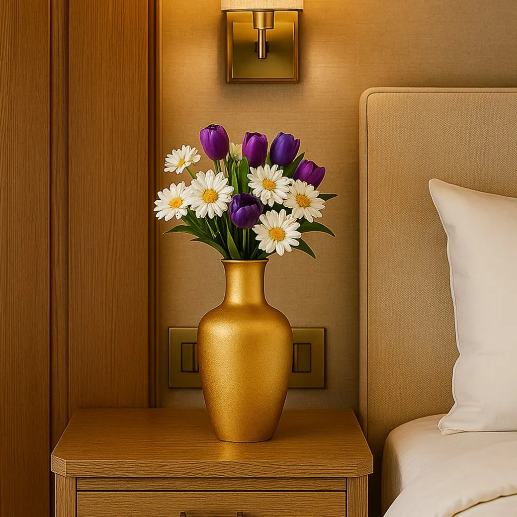 VON CASA Big Golden Surahi Flower Vase – Big (29 CM)