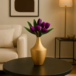 VON CASA Big Golden Surahi Flower Vase – Big (23 CM)