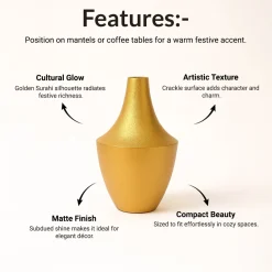 VON CASA Big Golden Surahi Flower Vase – Big (23 CM)