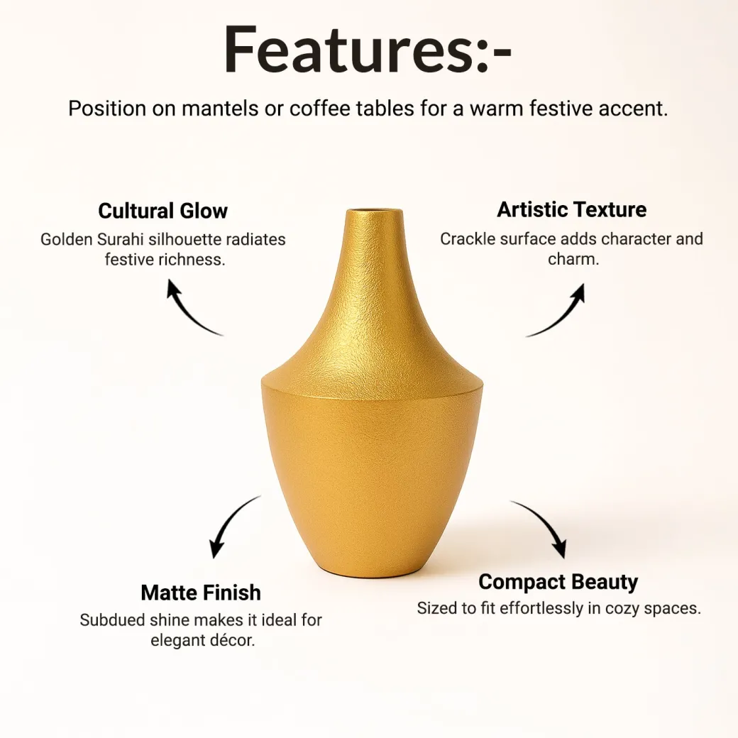VON CASA Big Golden Surahi Flower Vase – Big (23 CM)