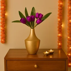 VON CASA Big Golden Surahi Flower Vase – Big (23 CM)