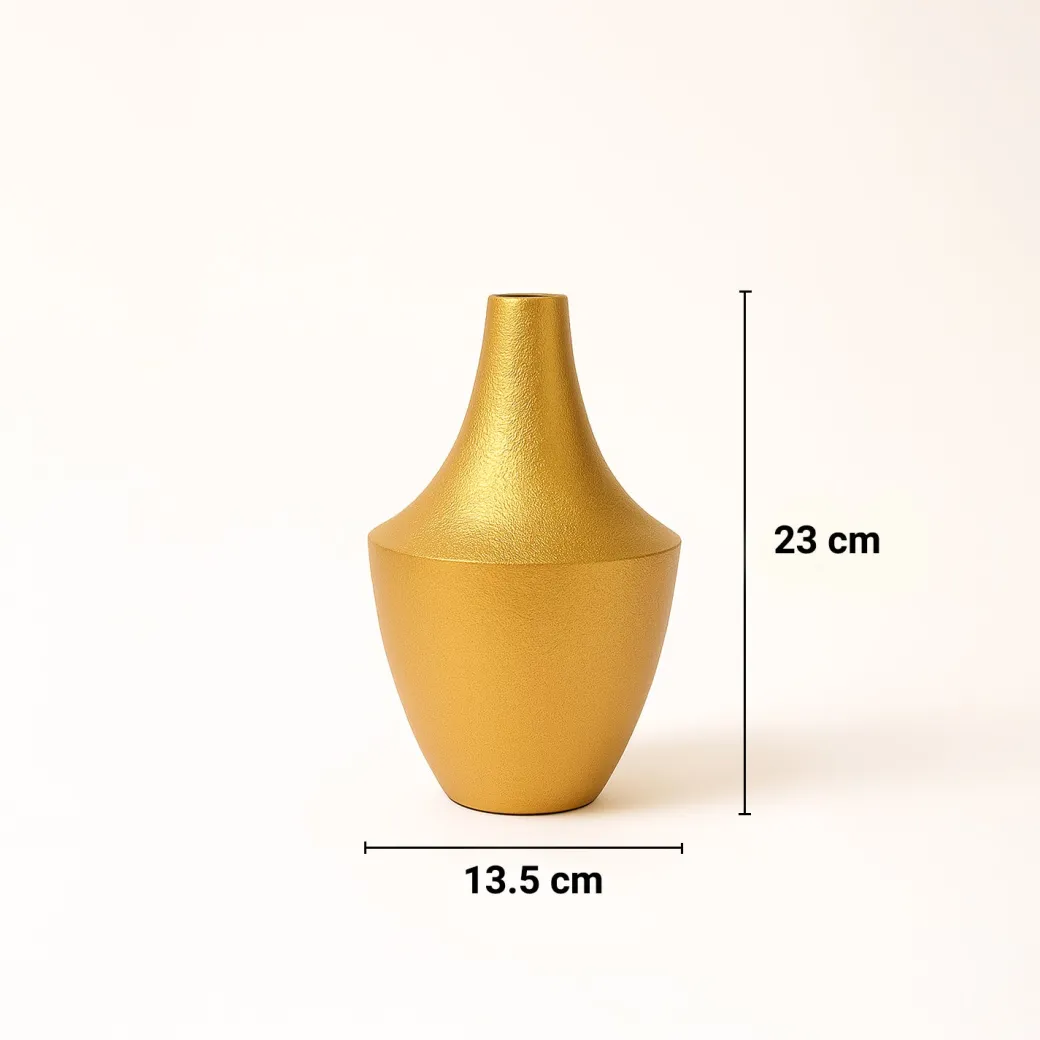 VON CASA Big Golden Surahi Flower Vase – Big (23 CM)