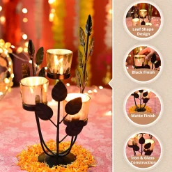 VON CASA Black 3 Votive Tree Tealight Holder