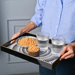 VON CASA Black & White Large Sunflower Print Serving Tray