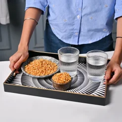 VON CASA Black & White Large Sunflower Print Serving Tray