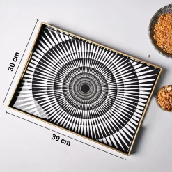 VON CASA Black & White Large Sunflower Print Serving Tray