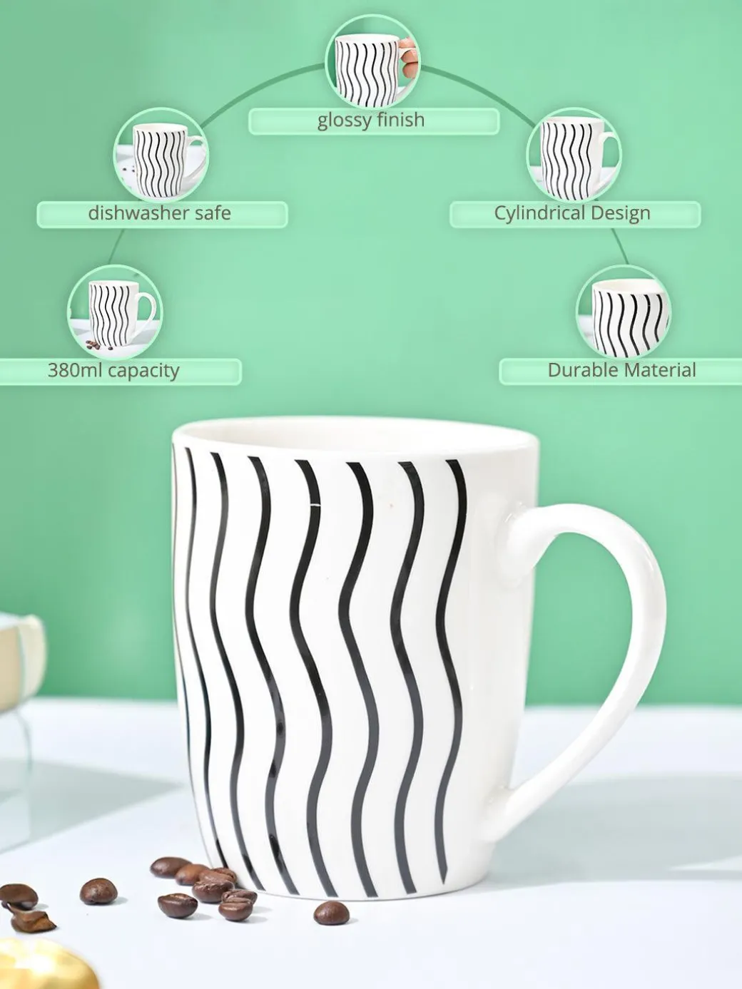 VON CASA Black & White Mug - 380Ml