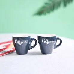 VON CASA Black Coffee Mug - Set Of 2, 90Ml Each