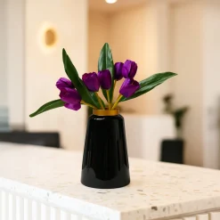VON CASA Black with Golden Ring Vase