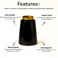 VON CASA Black with Golden Ring Vase
