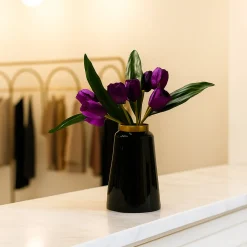 VON CASA Black with Golden Ring Vase