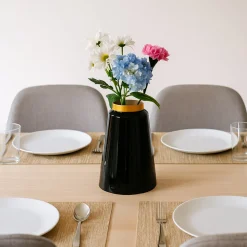 VON CASA Black with Golden Ring Vase