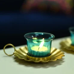 VON CASA Blue & Gold Decorative Candle Holder