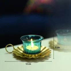 VON CASA Blue & Gold Decorative Candle Holder